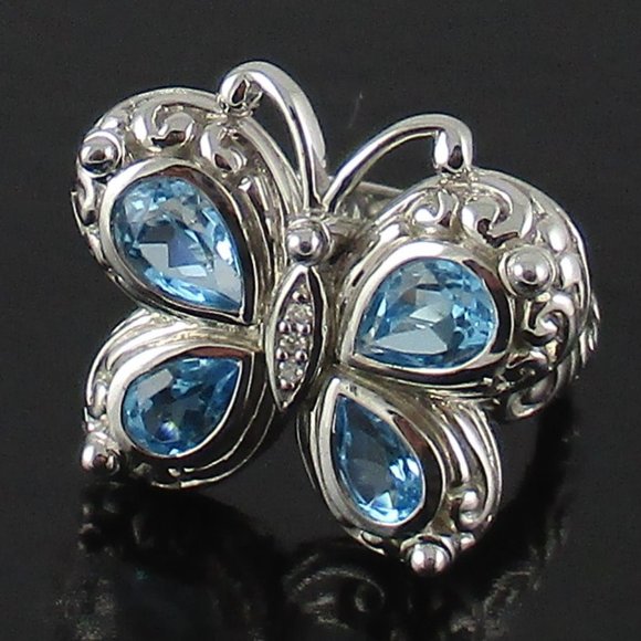 Swiss Blue Topaz & Diamond Butterfly Ring - Picture 3 of 8